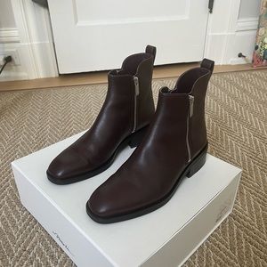 3.1 Phillip Lim Alexa Chunky Heel Ankle Boot 38.5 (8.5 US), wine, box & dustbag